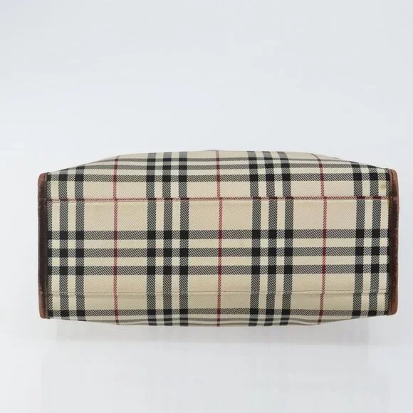 BURBERRY Nova Check Hand Bag Canvas Beige Silver Auth